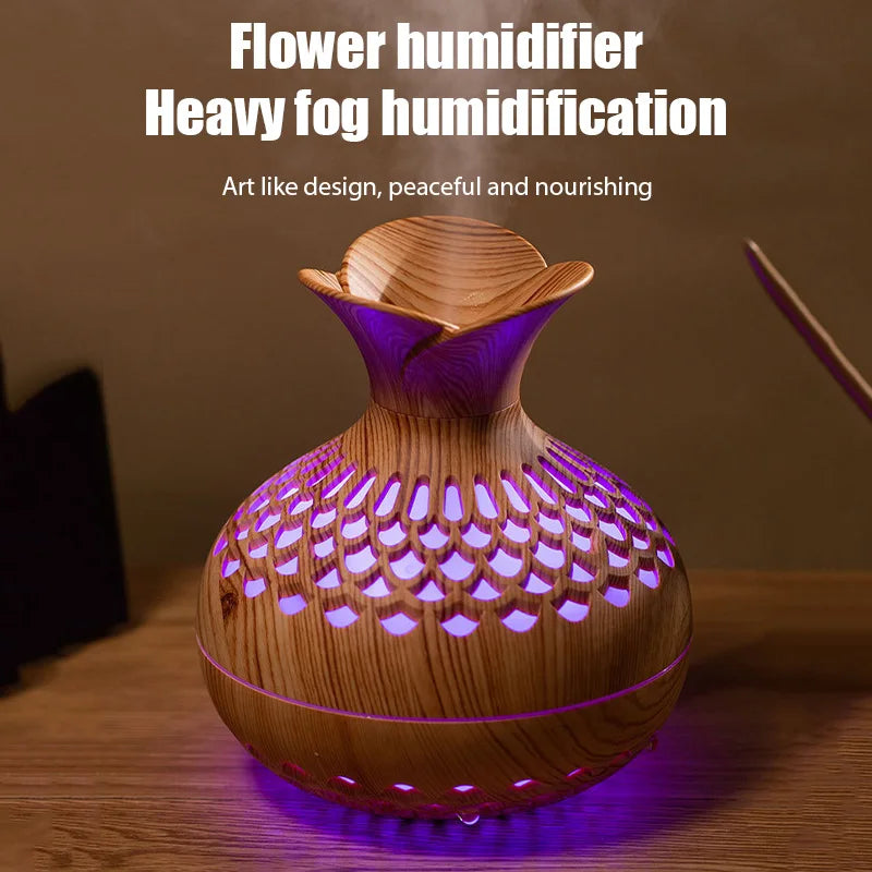 Wood Grain Mini Vase Air Humidifier USB Electric Ultrasonic Water Aroma Essential Oil Diffuser Home Room Fragrance Air Purifier