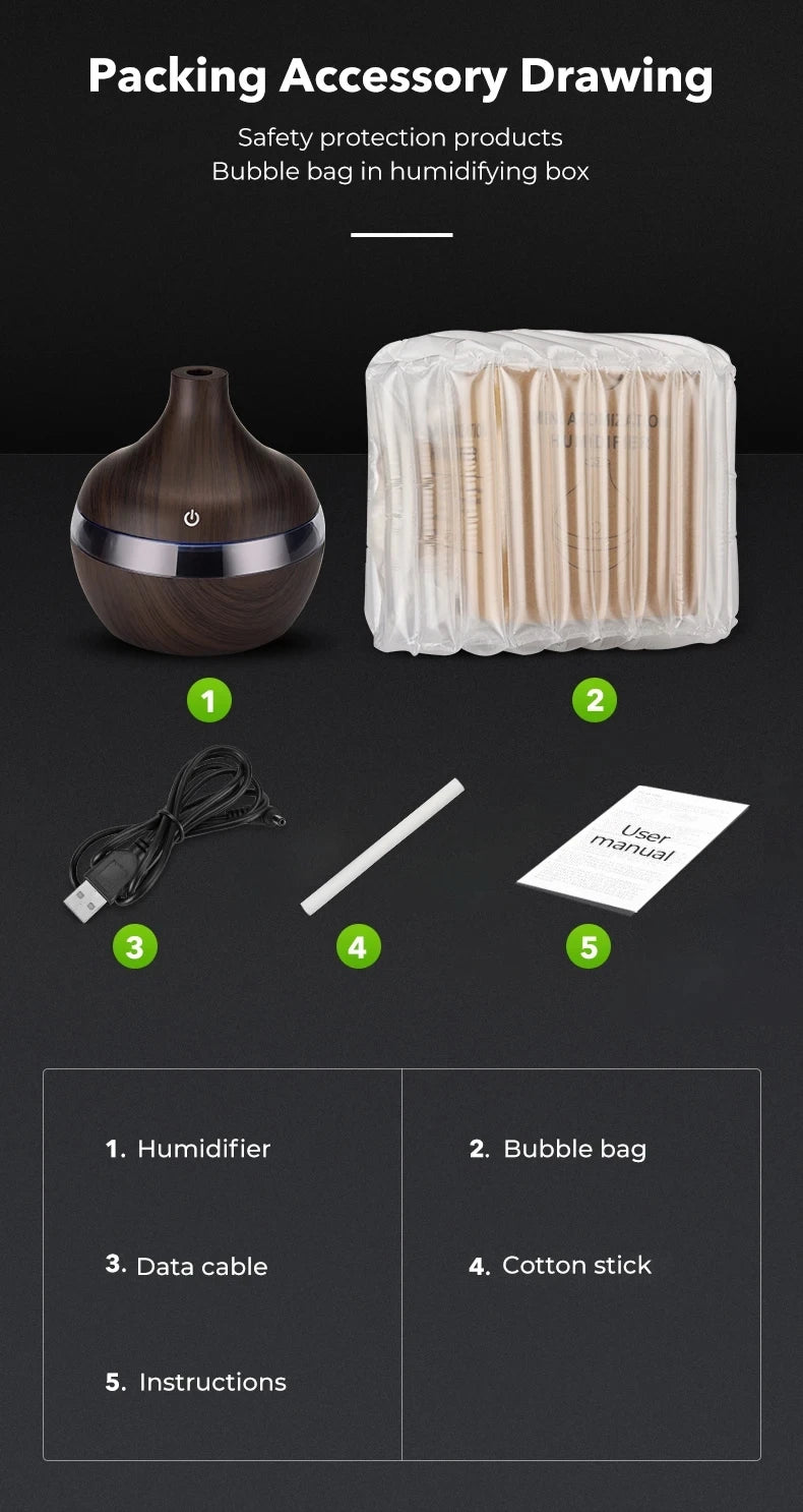 saengQ Electric Aroma Diffuser Air Humidifier Essential Aroma Oil Diffuser Ultrasonic Wood Grain Humidifier USB Mini Mist Maker