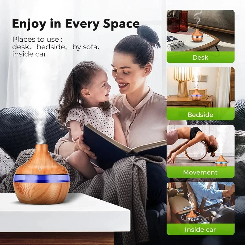 saengQ Electric Aroma Diffuser Air Humidifier Essential Aroma Oil Diffuser Ultrasonic Wood Grain Humidifier USB Mini Mist Maker