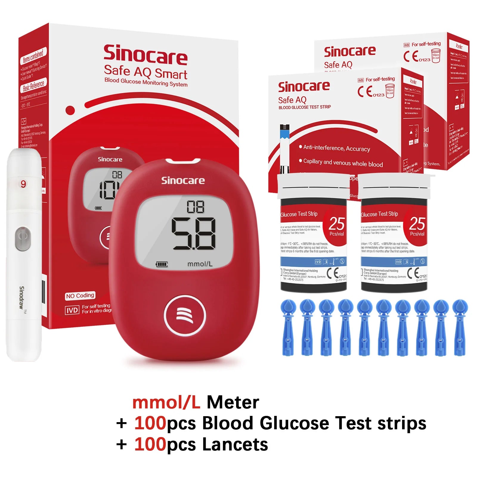 Safe AQ Blood Glucose Meter with Test Strips