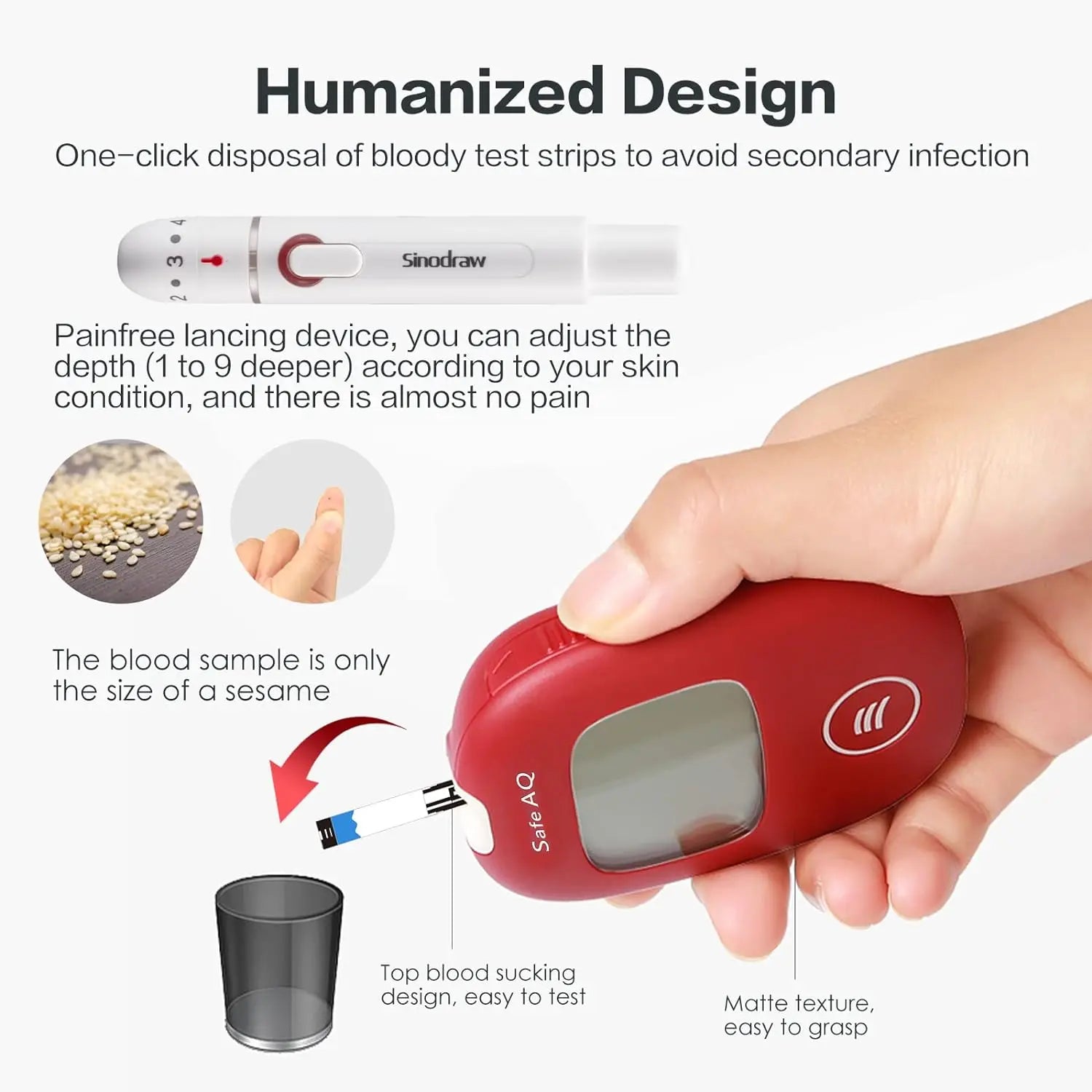 Safe AQ Blood Glucose Meter with Test Strips