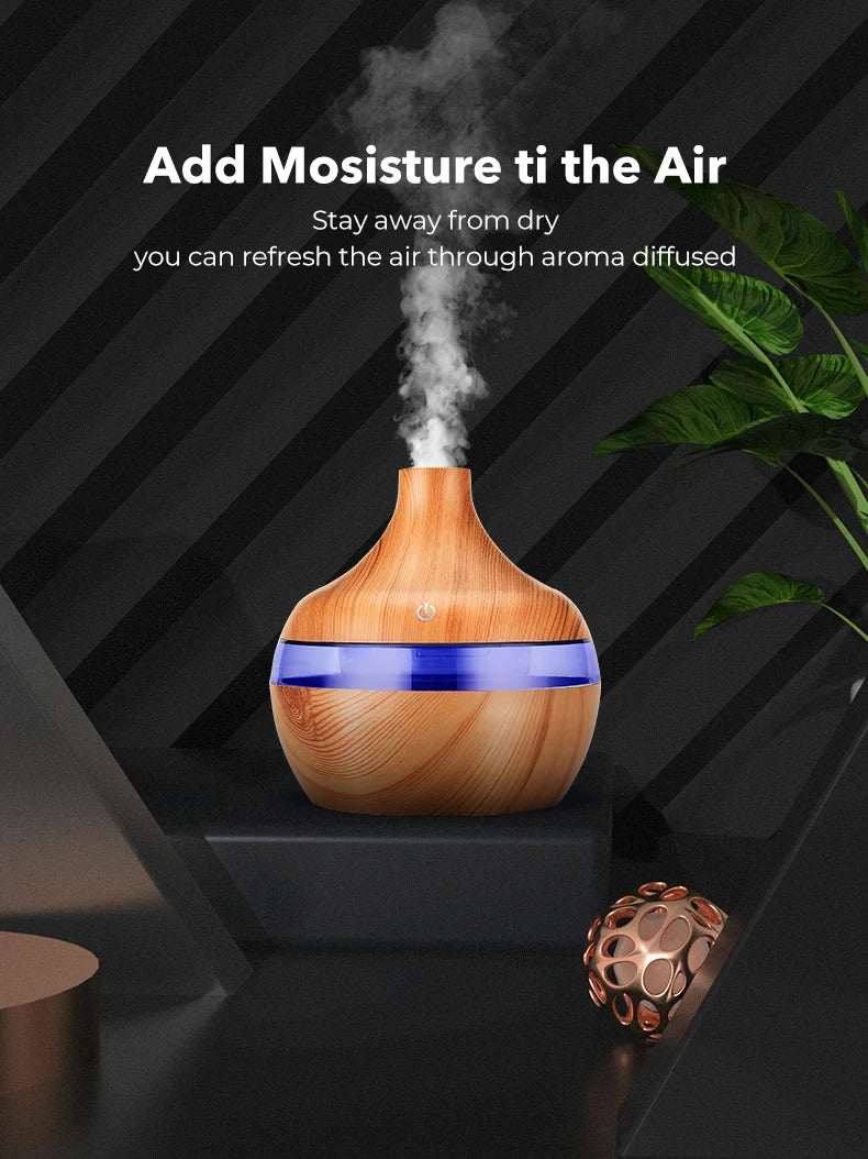 saengQ Electric Aroma Diffuser Air Humidifier Essential Aroma Oil Diffuser Ultrasonic Wood Grain Humidifier USB Mini Mist Maker