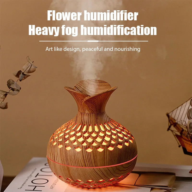 Wood Grain Mini Vase Air Humidifier USB Electric Ultrasonic Water Aroma Essential Oil Diffuser Home Room Fragrance Air Purifier