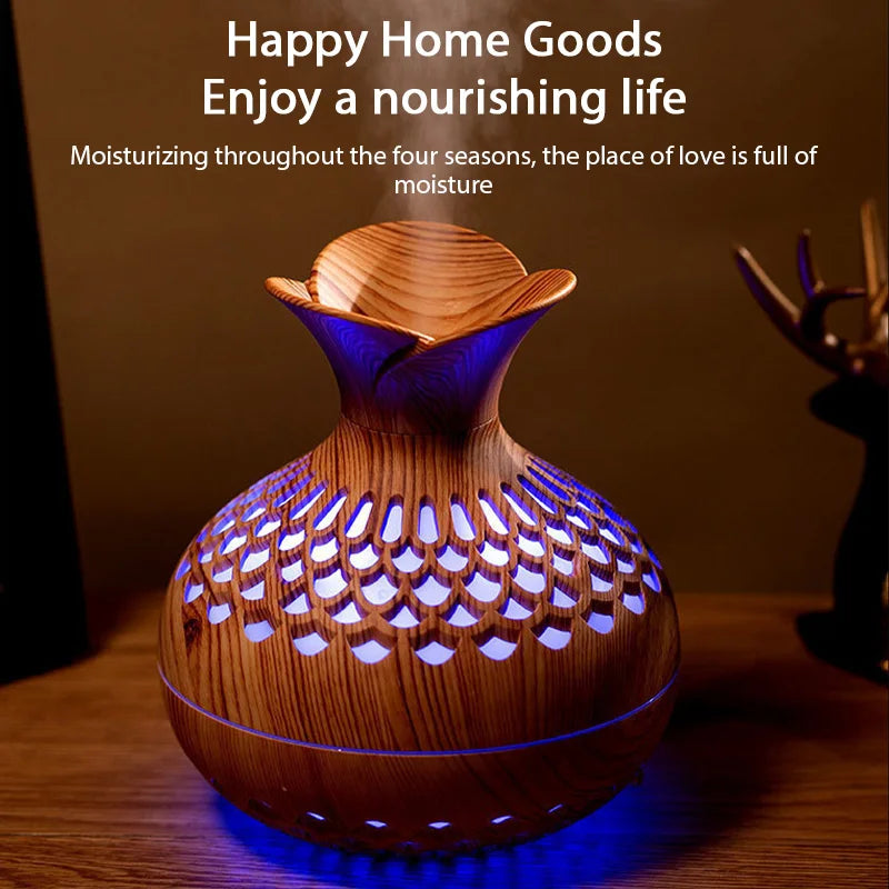 Wood Grain Mini Vase Air Humidifier USB Electric Ultrasonic Water Aroma Essential Oil Diffuser Home Room Fragrance Air Purifier