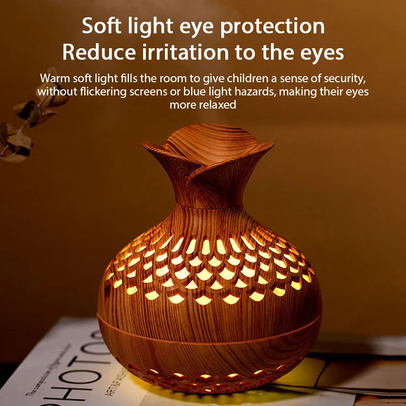 Wood Grain Mini Vase Air Humidifier USB Electric Ultrasonic Water Aroma Essential Oil Diffuser Home Room Fragrance Air Purifier