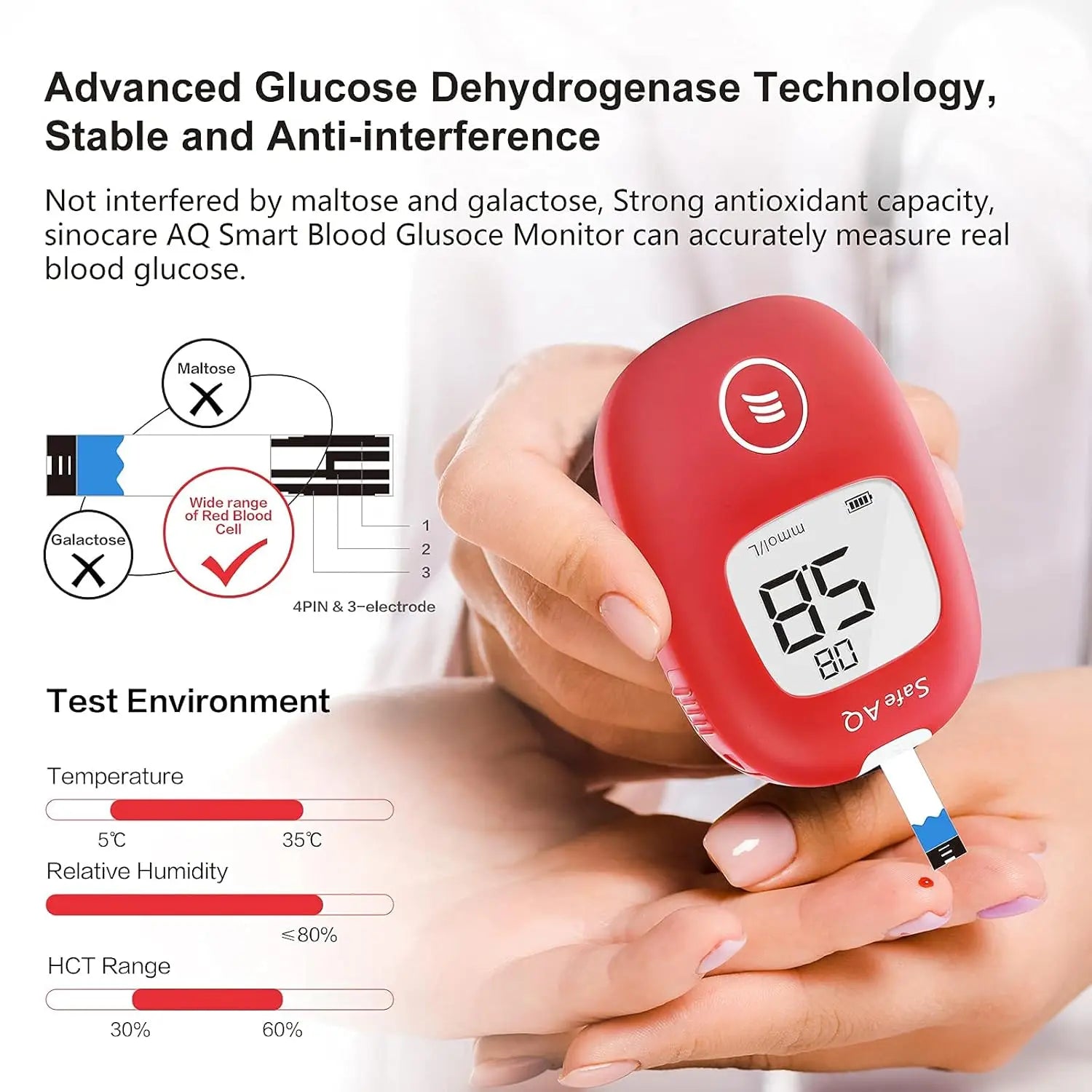 Safe AQ Blood Glucose Meter with Test Strips